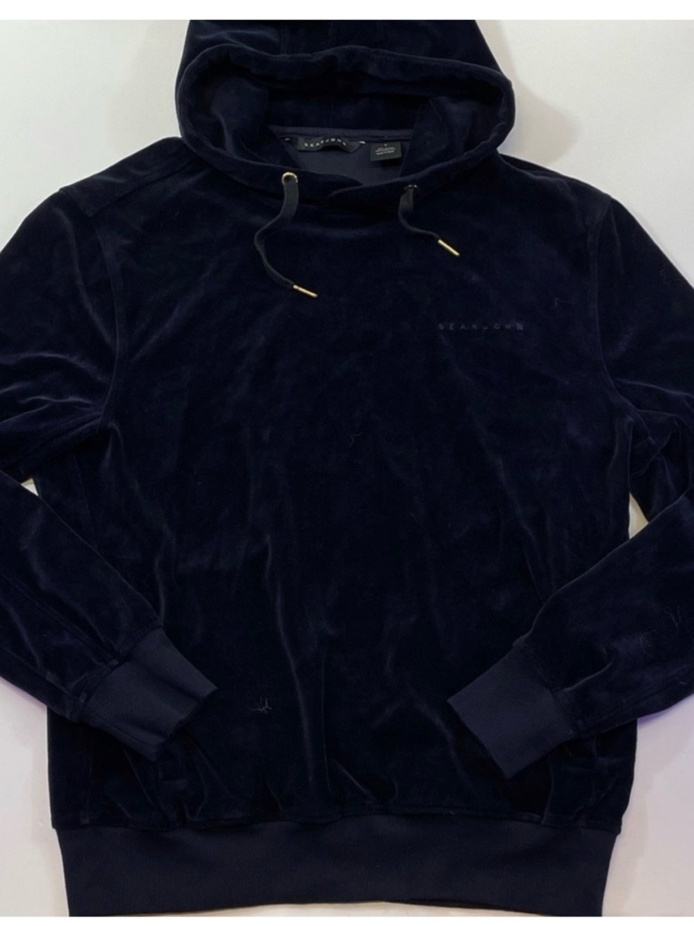 Sean John Navy Blue Velour Hoodie Sweatshirt Mens Sz L